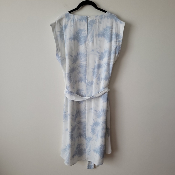 Nwt Melissa Nepton Made in Canada White and Tie Die Blue Pattern Tencel Dress - Picture 3 of 14